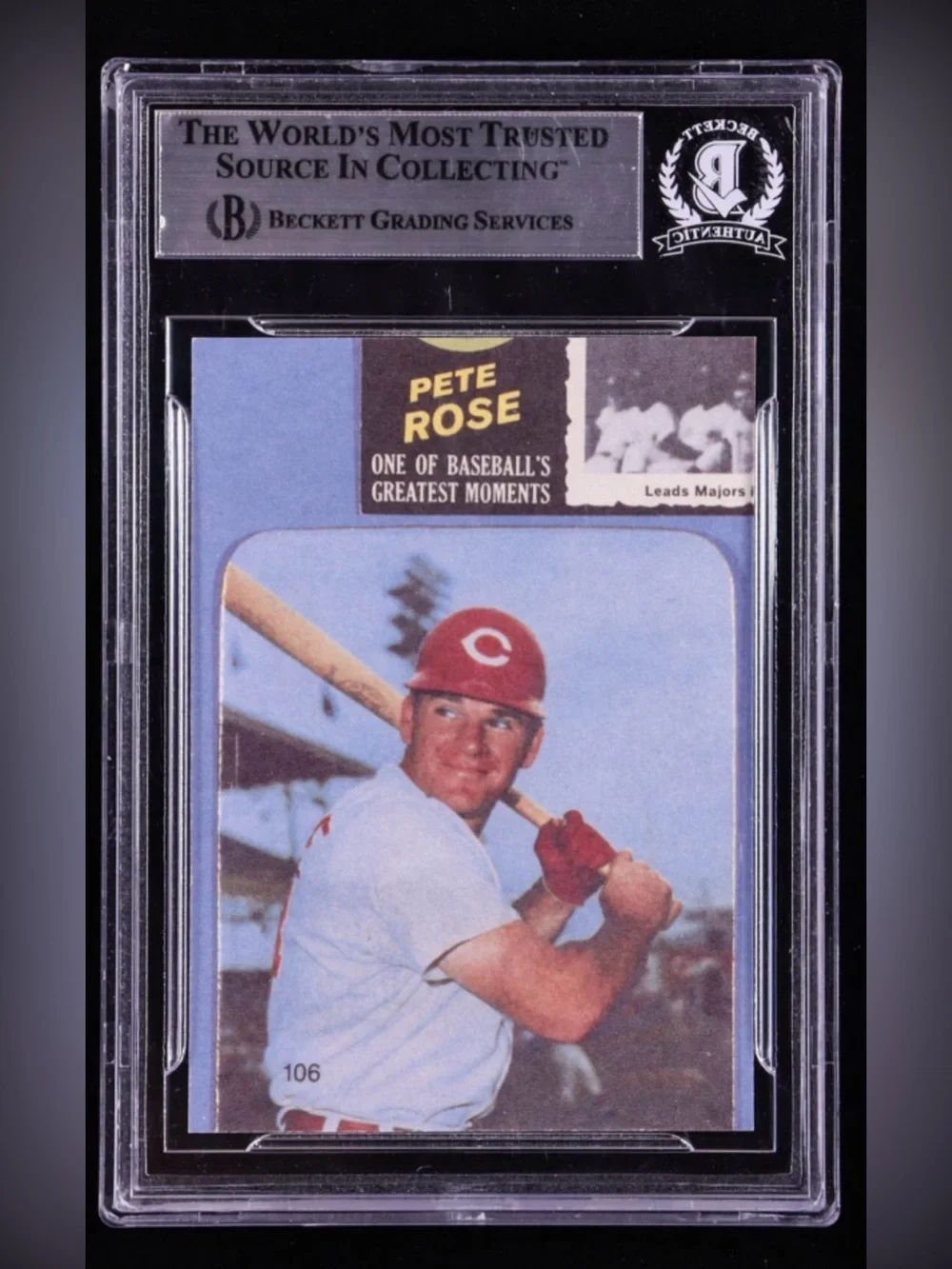 Autographed Pete Rose All Time Great Moment.   Beckett Authentic